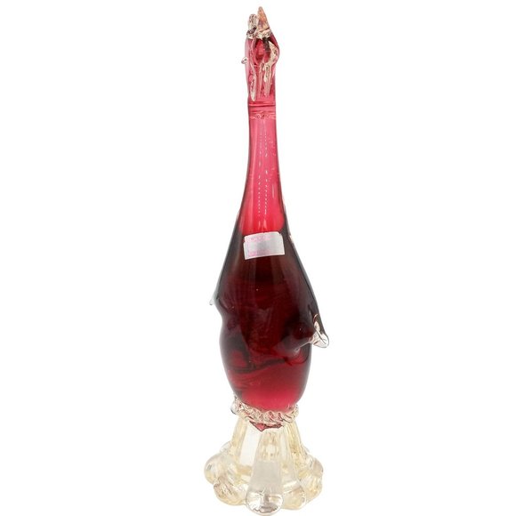 Large Venetian Glass Rooster Cranberry Red Clear Italian Murano Chicken 14 Inch - Picture 4 of 15